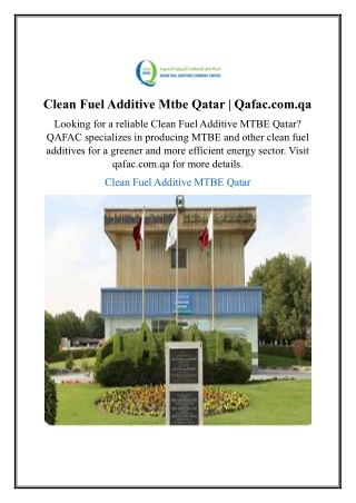 Clean Fuel Additive Mtbe Qatar | Qafac.com.qa