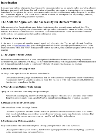 The Aesthetic Appeal of Cube Saunas: Stylish Outdoor Wellness