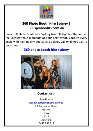 360 Photo Booth Hire Sydney | 360spinbooths.com.au