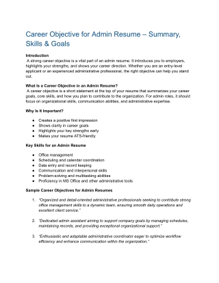 Career Objective for Admin Resume – Summary, Skills & Goals