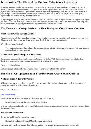 Benefits of Group Sessions in your backyard cube sauna outdoor