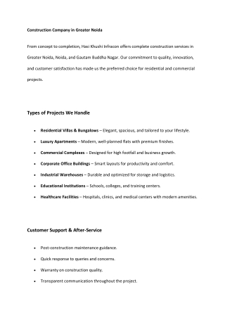 Construction Company in Greater Noida