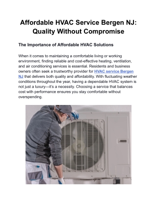 Affordable HVAC Service Bergen NJ_ Quality Without Compromise