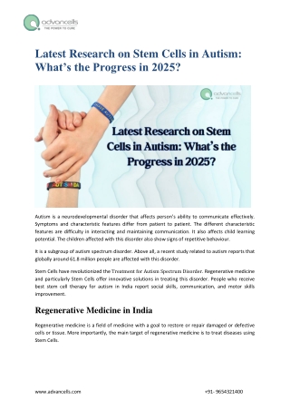 Latest Research on Stem Cells in Autism