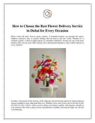 How to Choose the Best Flower Delivery Service in Dubai for Every Occasion