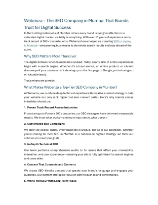 Webenza – The SEO Company in Mumbai That Brands Trust for Digital Success