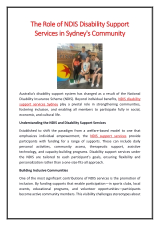 The Role of NDIS Disability Support Services in Sydney's Community