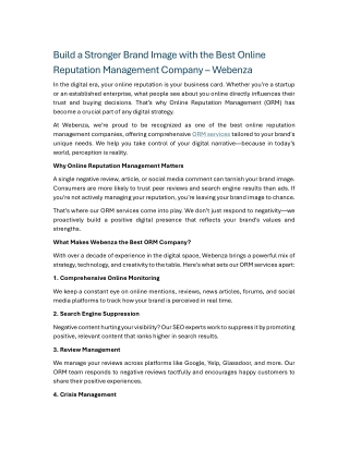 Build a Stronger Brand Image with the Best Online Reputation Management Company – Webenza