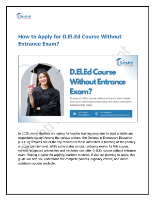 How to Apply for D.El.Ed Course Without Entrance Exam