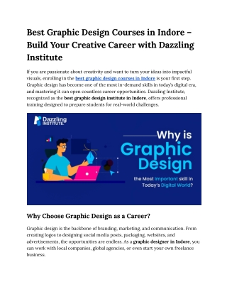 Best Graphic Design Courses in Indore – Build Your Creative Career with Dazzling Institute