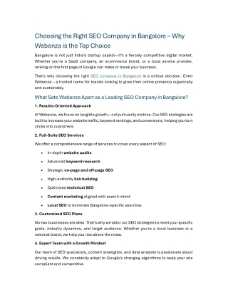 Choosing the Right SEO Company in Bangalore Why Webenza is the Top Choice