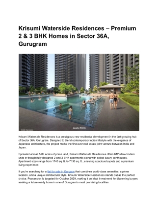 Premium Flats for Sale in Gurgaon – Krisumi Waterside Residences Sector 36A