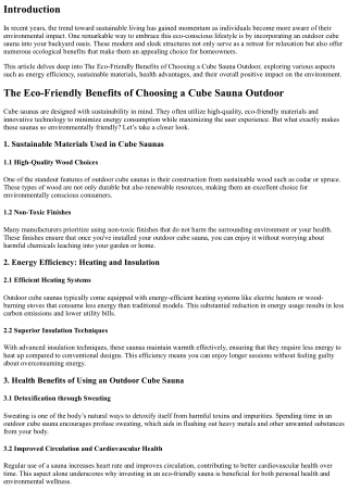The Eco-Friendly Benefits of Choosing a Cube Sauna Outdoor