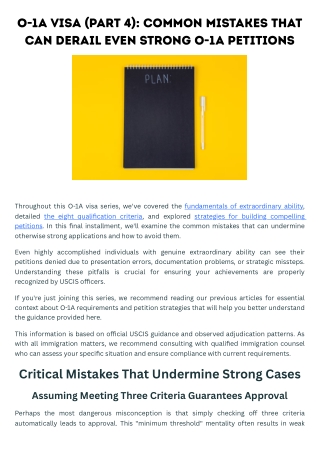 O-1A Visa (Part 4) Common Mistakes That Can Derail Even Strong O-1A Petitions