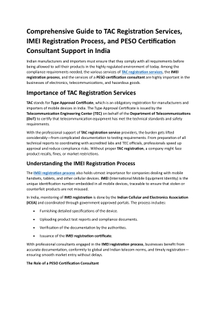 Comprehensive Guide to TAC Registration Services, IMEI Registration Process, and PESO Certification Consultant Support i