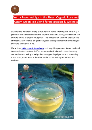 Verda Rozo Organic Rose Tea | Premium Assam Green Tea Blend
