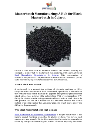Masterbatch Manufacturing A Hub for Black Masterbatch in Gujarat