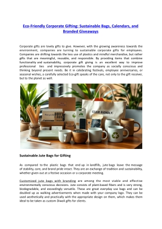 Eco-friendly Corporate Gifting: Sustainable Bags, Calendars