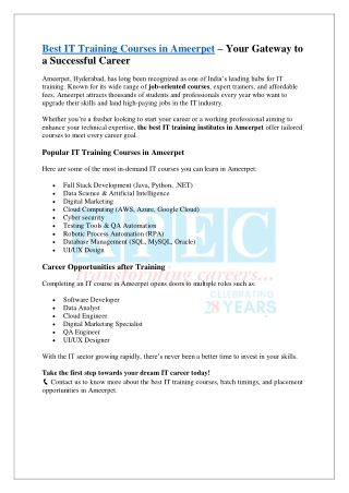 Best IT Training Courses in Ameerpet