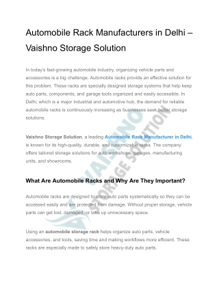 Automobile Rack Manufacturers in Delhi – Vaishno Storage Solution