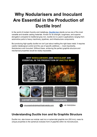 Why Nodularisers and Inoculant Are Essential in the Production of Ductile Iron!
