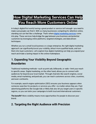 How Digital Marketing Services Can Help You Reach More Customers Online