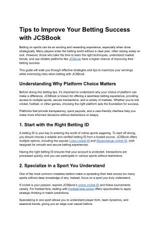 Tips to Improve Your Betting Success with JCSBook
