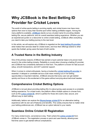 Why JCSBook is the Best Betting ID Provider for Cricket Lovers