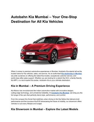 Autobahn Kia Mumbai – Your One-Stop Destination for All Kia Vehicles