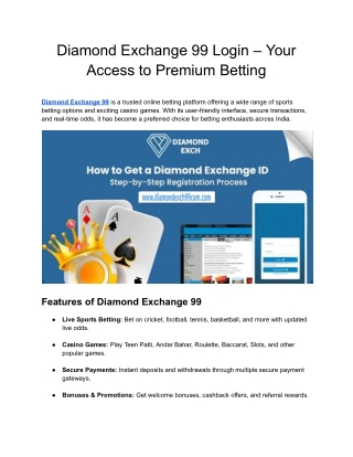 Diamond Exchange 99 Login – Your Access to Premium Betting