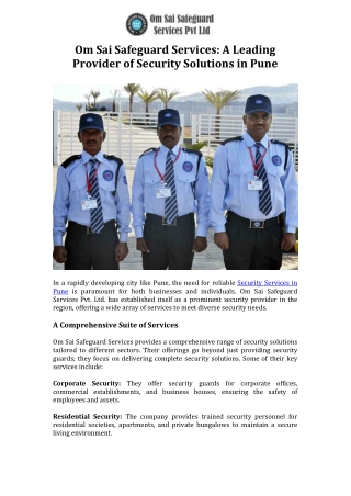 Om Sai Safeguard Services A Leading Provider of Security Solutions in Pune