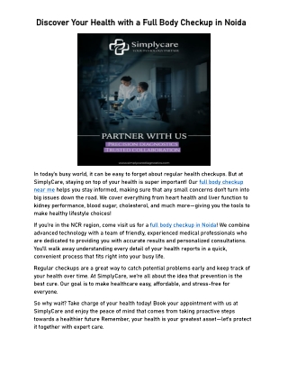 Discover Your Health with a Full Body Checkup in Noida