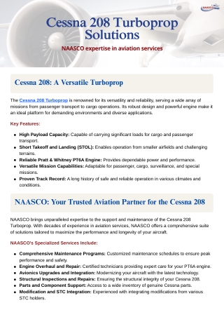 Cessna 208 Turboprop Support & Services – NAASCO Aviation Experts