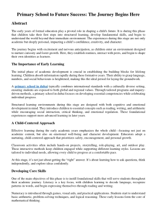 Primary School to Future Success: The Journey Begins Here