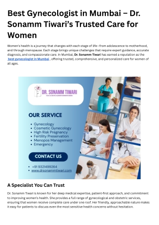Best Gynecologist in Mumbai – Dr. Sonamm Tiwari’s Trusted Care for Women