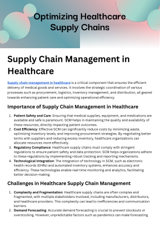 Supply Chain Management in Healthcare