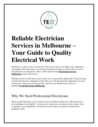 Reliable Electrician Services in Melbourne Your Guide to Quality Electrical Work
