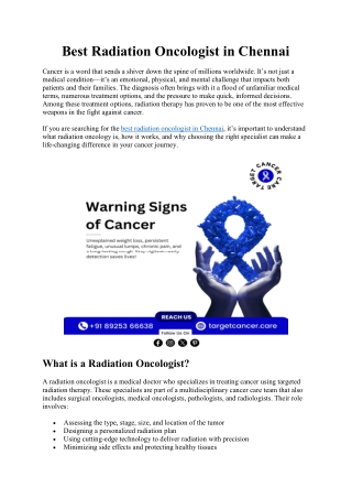 Best Radiation Oncologist in Chennai