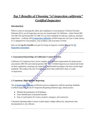 Top 5 Benefits of Choosing “e3 inspection california” Certified Inspectors
