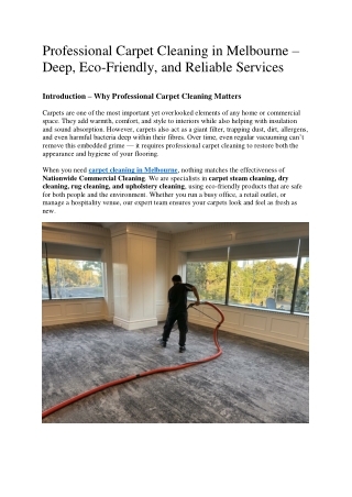 Professional Carpet Cleaning in Melbourne – Deep, Eco-Friendly, and Reliable Services