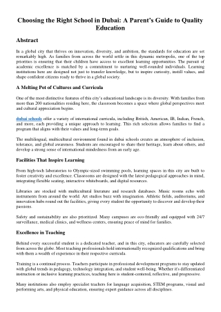 Choosing the Right School in Dubai: A Parent’s Guide to Quality Education