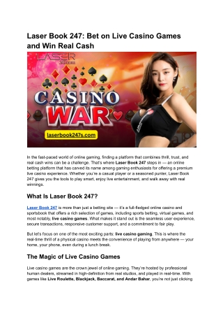 Laser Book 247_ Bet on Live Casino Games and Win Real Cash
