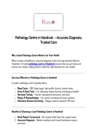 Pathology Centre in Kandivali – Accurate Diagnosis, Trusted Care