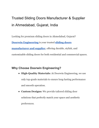 Trusted Sliding Doors Manufacturer & Supplier in Ahmedabad, Gujarat, India