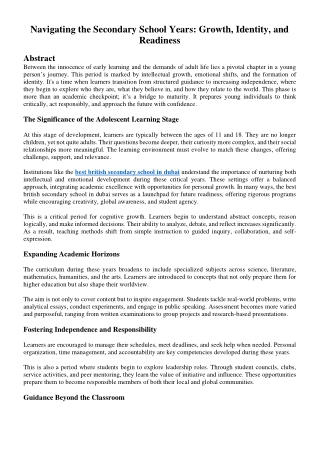 Navigating the Secondary School Years: Growth, Identity, and Readiness
