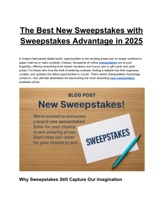 The Best New Sweepstakes with Sweepstakes Advantage in 2025