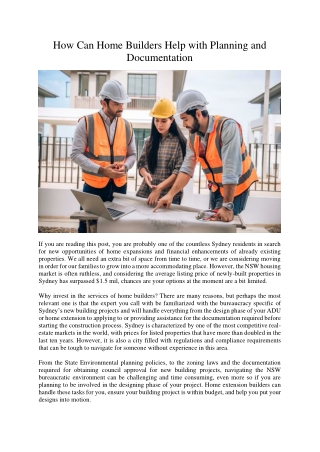 How Can Home Builders Help with Planning and Documentation