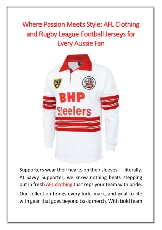 Where Passion Meets Style AFL Clothing and Rugby League Football Jerseys for Every Aussie Fan