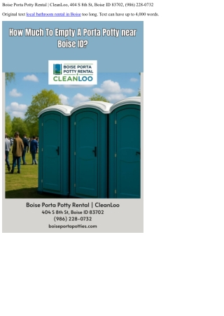 Portable Restroom Rental Near Boise: Regularly Asked Concerns