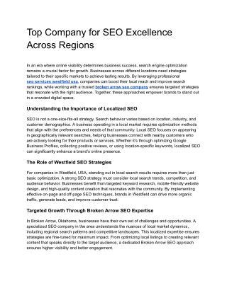 Top Company for SEO Excellence Across Regions